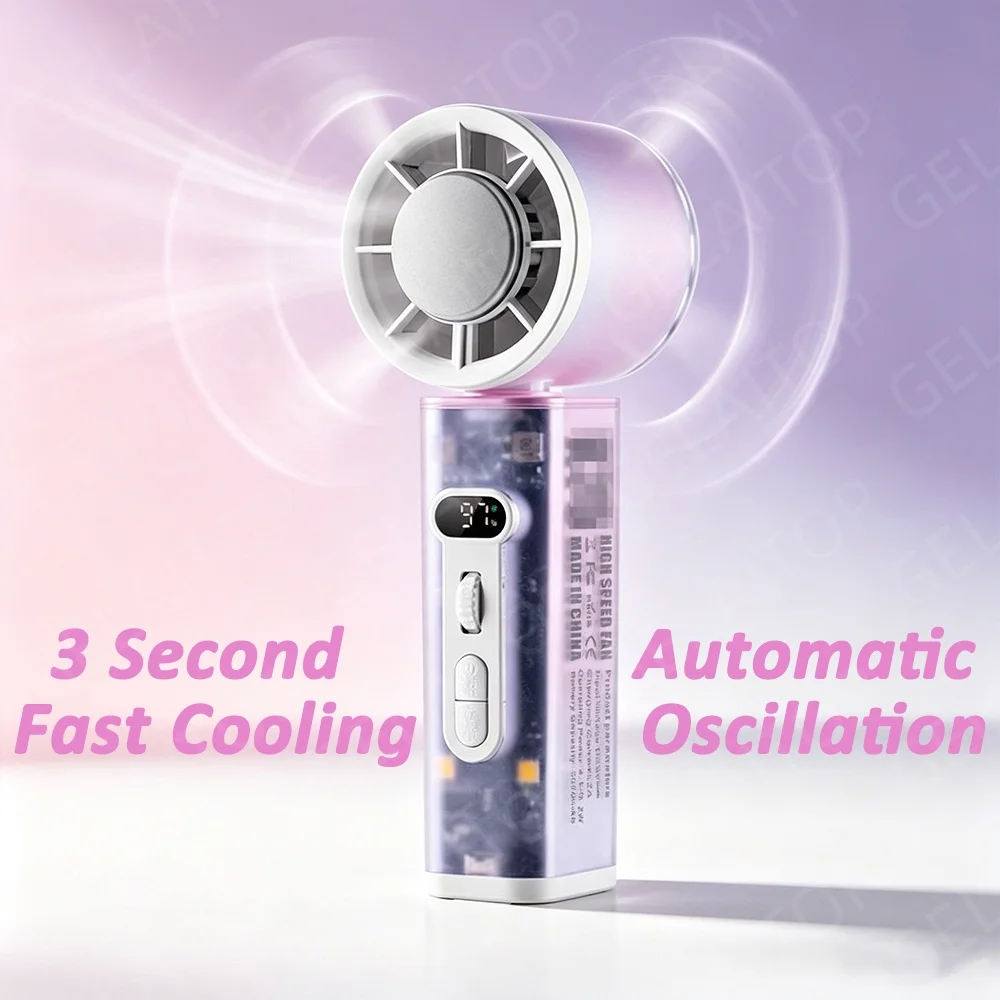 Outdoor Usb Power Bank - Draagbare handventilator 2026 met automatische oscillatie,