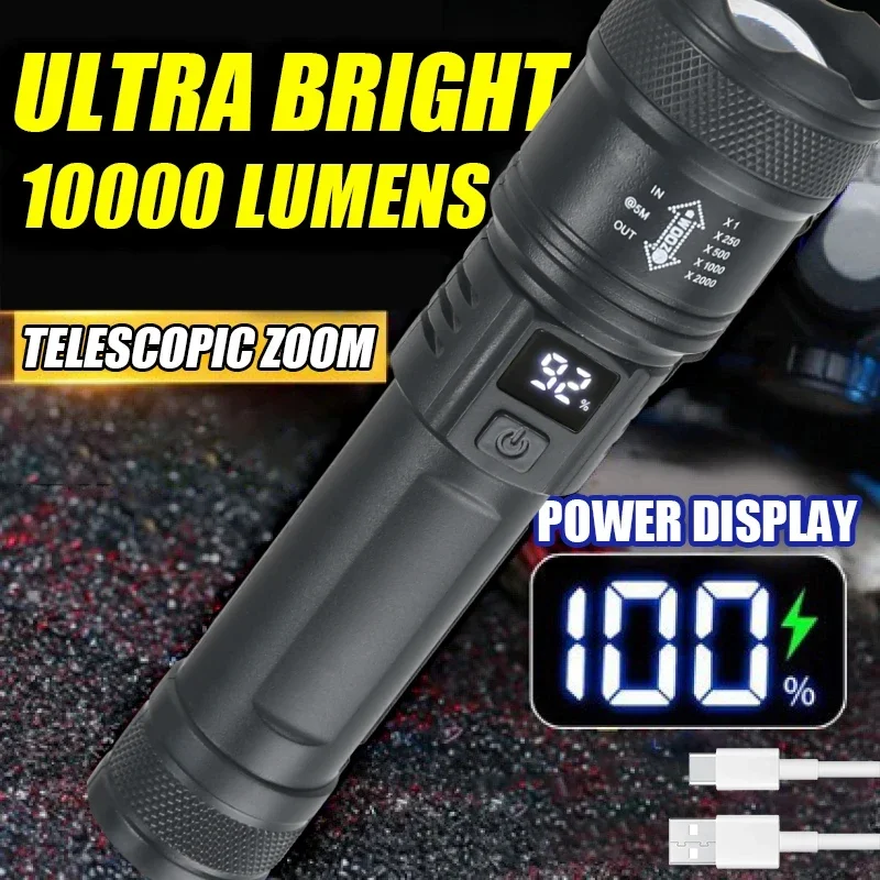 Outdoor Usb Power Bank - 9900lm Krachtige Led Zaklamp Batterij Display