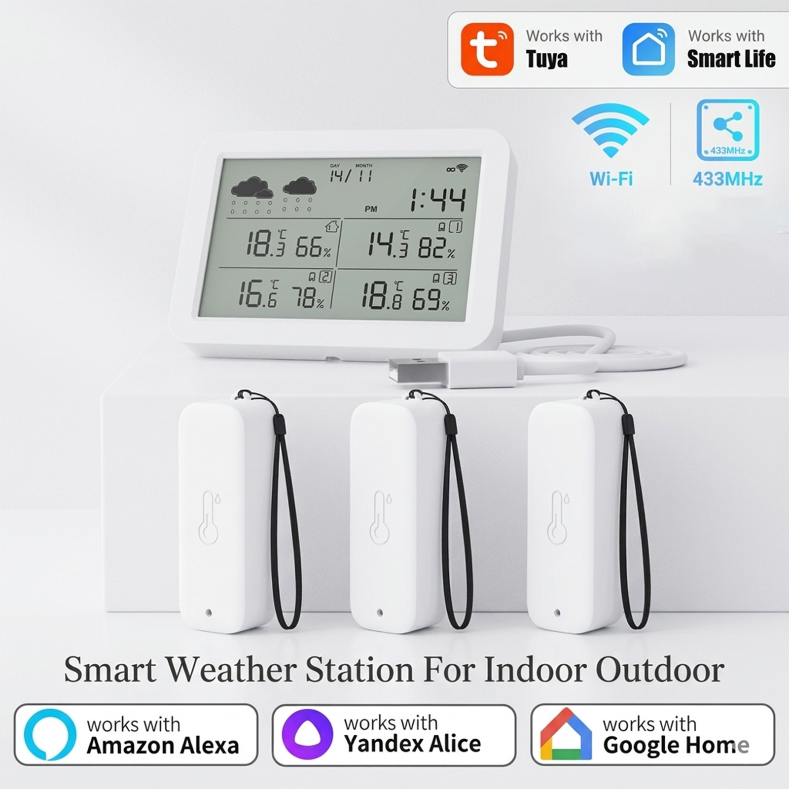 Outdoor Power Meter - Tuya WiFi+RF433 Weerstation, Smart Home Binnen/Buiten,